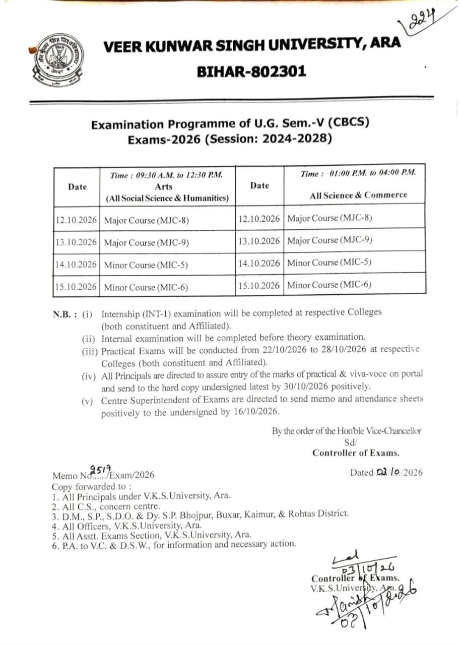 VKSU UG 5th Semester Exam Date 2026