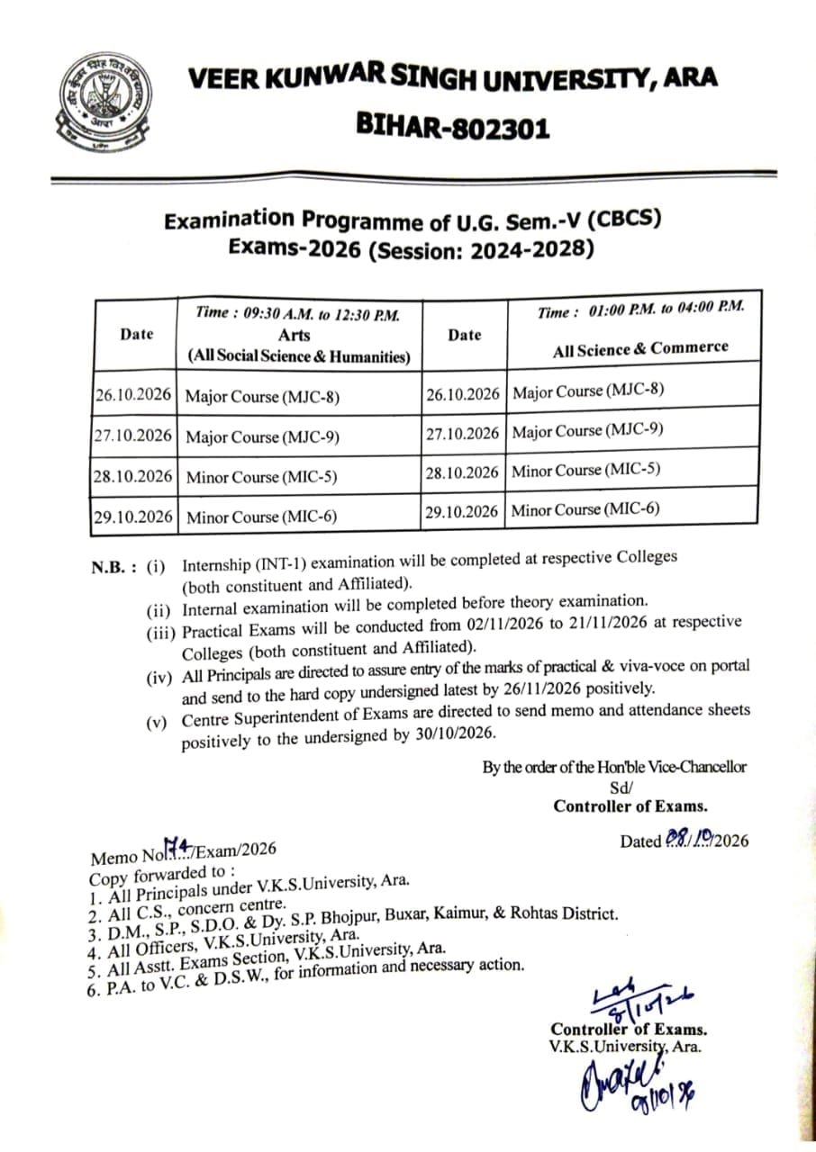 VKSU UG 5th Semester Exam Date 2026